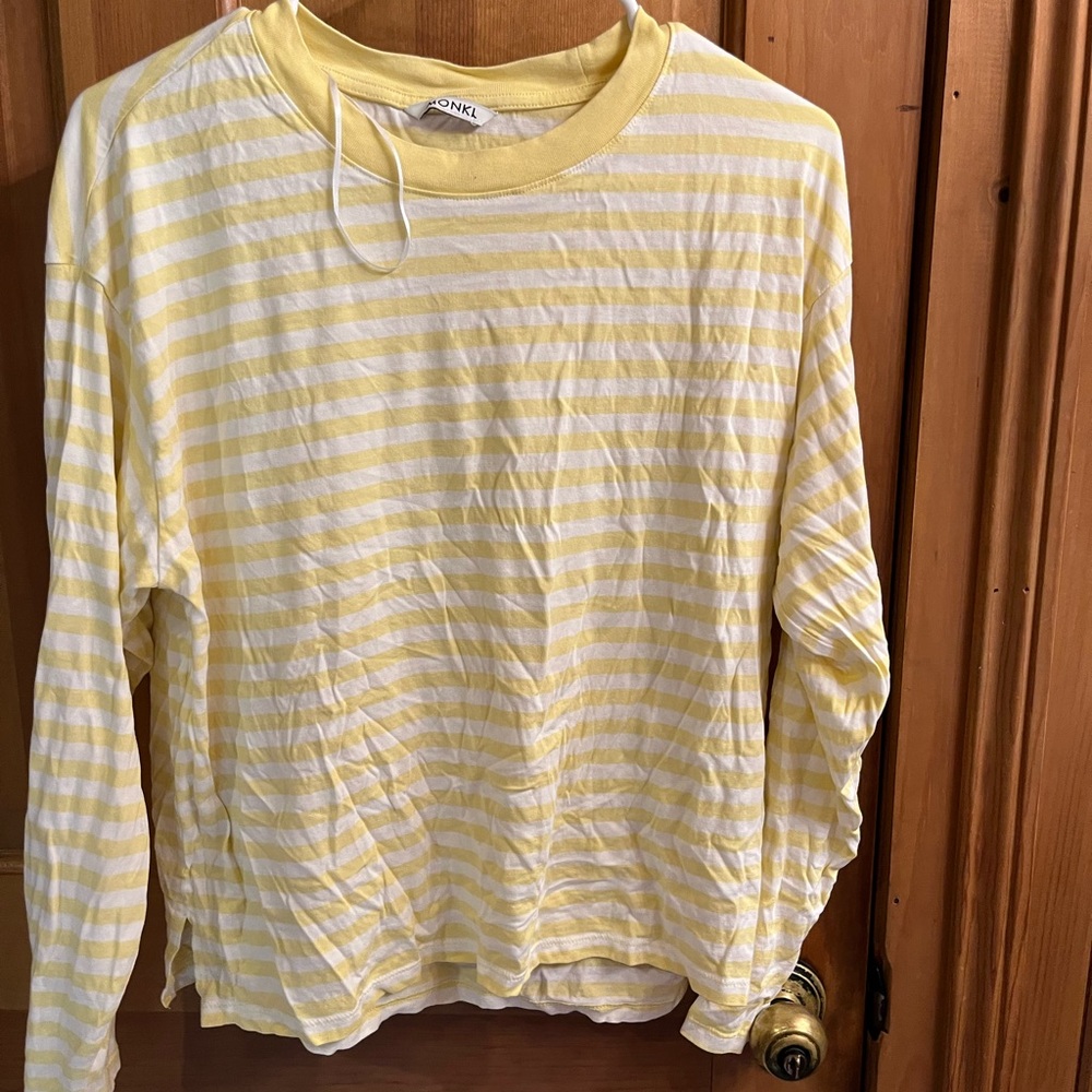 Monki Yellow and White Striped Long Sleeve Tee